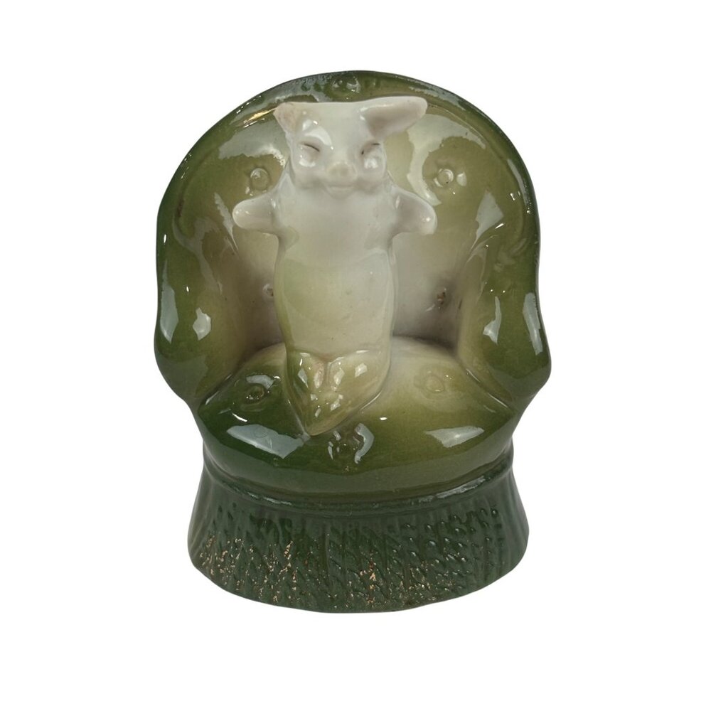 Vintage Porcelain Pig On Chair Toothpick Holder Tiny Green Vase - Picture 2 of 10